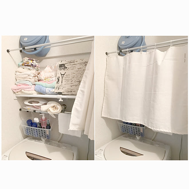 棚 突っ張り棒 タオル収納 めかくしカーテン 大学生 などのインテリア実例 18 04 15 23 11 29 Roomclip ルームクリップ