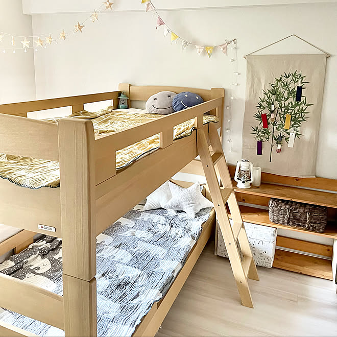 寝室 二段ベッド ナチュラルインテリア 3ldkマンション こどもと暮らす などのインテリア実例 21 06 22 12 23 19 Roomclip ルームクリップ