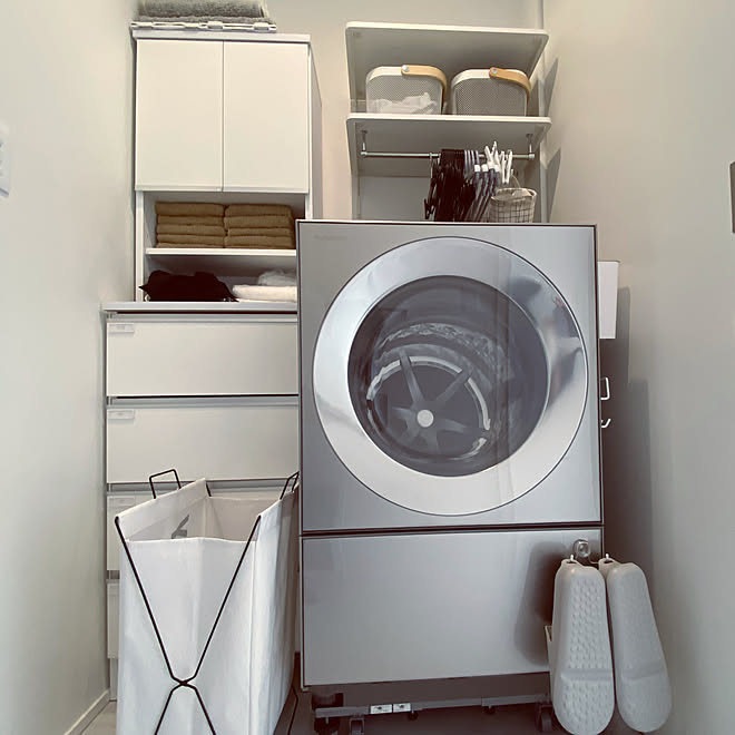 マーナのバススリッパ Ikeaのカゴ 脱衣所収納棚 Panasonic洗濯機 脱衣所収納 などのインテリア実例 21 05 26 09 51 46 Roomclip ルームクリップ