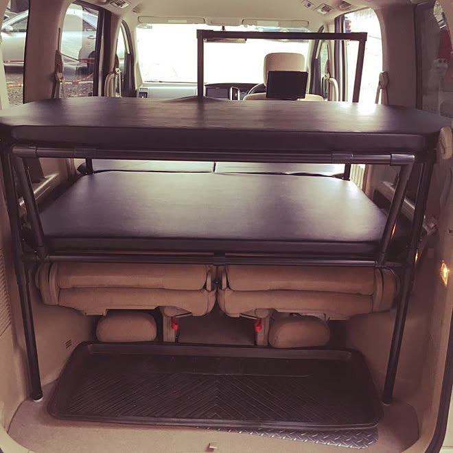 ベッド周り ハンドメイド Diy 車中泊 イレクターパイプのインテリア実例 18 03 02 14 57 Roomclip ルームクリップ