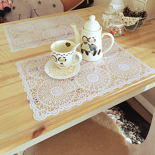 机 セリアレース ランチョンマット Diy イケアテーブル ニトリのチェアーパット などのインテリア実例 17 09 19 13 09 30 Roomclip ルームクリップ