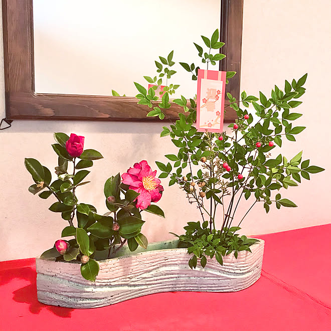 鏡 椿 白南天 赤南天 花器 生花 などのインテリア実例 12 31 13 51 25 Roomclip ルームクリップ