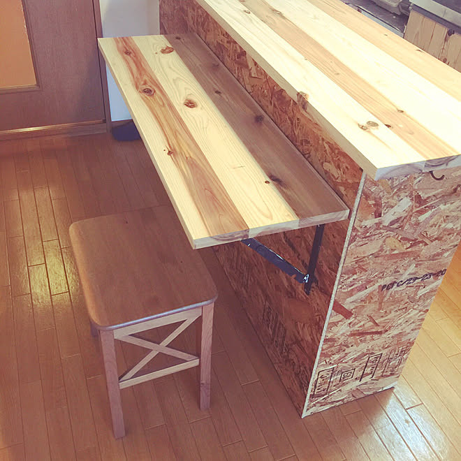 カウンターテーブル/カウンターDIY/キッチン/カラーボックス DIY/OSB合板&hellip;などのインテリア実例 20170816 14
