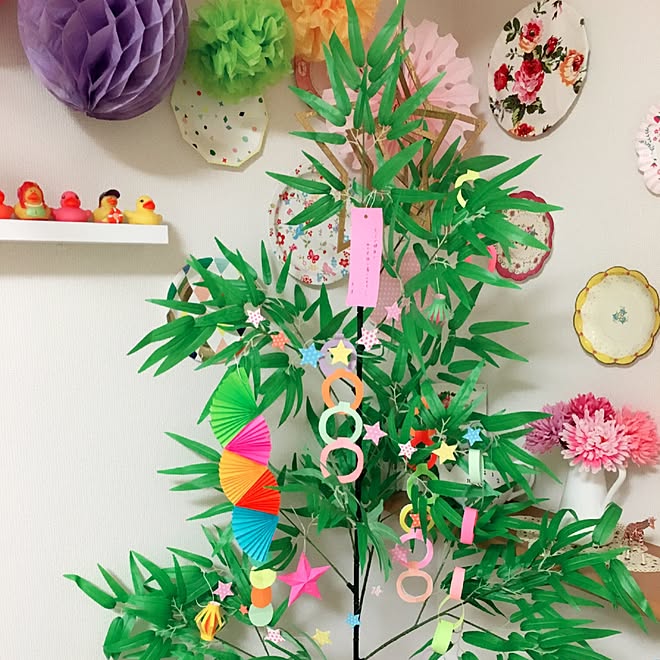 リビング 紙皿 七夕飾り たなばた 笹の葉のインテリア実例 16 06 05 39 28 Roomclip ルームクリップ