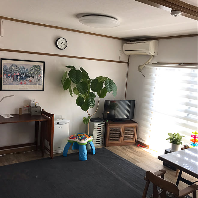 観葉植物/ニトリ ロールスクリーン/学習スペース/築古賃貸マンション/サンゲツクッションフロア&hellip;などのインテリア実例 202004