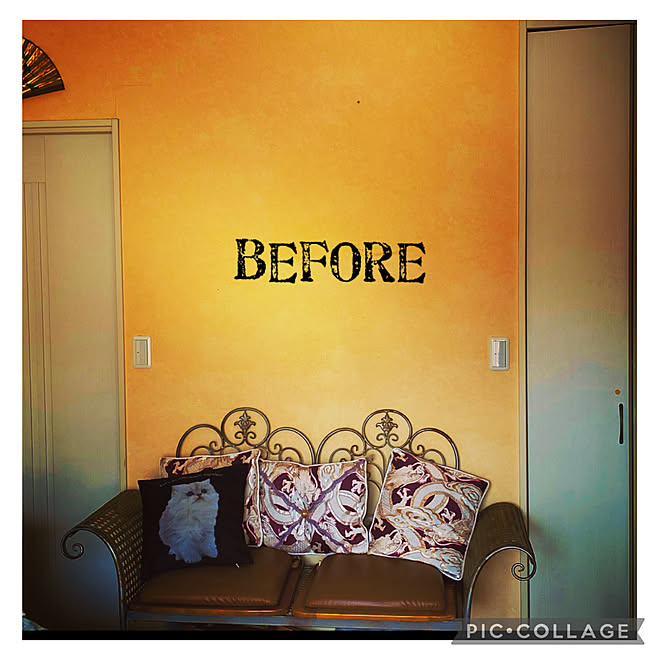 ハンドメイドクッションカバー アンティーク風 ジョイフル本田 壁紙貼り替えます 広く見せる などのインテリア実例 21 04 04 09 10 23 Roomclip ルームクリップ