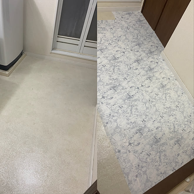 ダイソーフロアステッカー ダイソーフロアシート ダイソー 洗面所 床 洗面所改造中 などのインテリア実例 21 11 06 01 53 55 Roomclip ルームクリップ