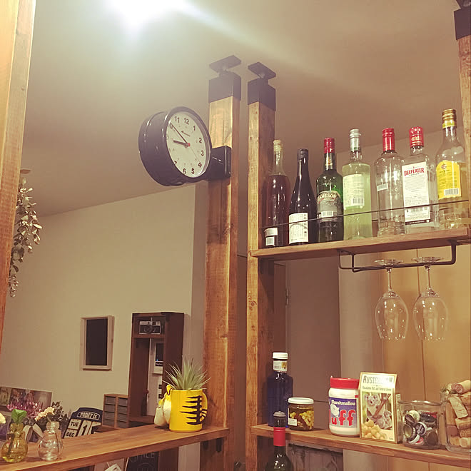 キッチン/酒好き♡/ラブリコde棚/ぼちぼち参加。/いいね！ありがとうございます ̈♥︎&hellip;などのインテリア実例 20190104