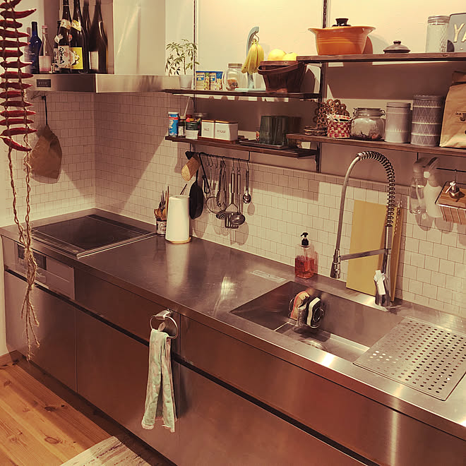 キッチン ステンレスキッチン グラッド45 棚diy サンワカンパニー などのインテリア実例 18 12 21 23 28 27 Roomclip ルームクリップ