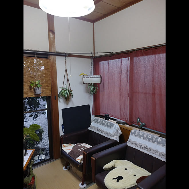 四畳半和室 100均 0円商品 ｿﾌｧｰ ｼﾞｲﾁｬﾝ ﾊﾞｧﾁｬﾝ家 ﾎﾞﾛ隠し 寒冷紗 赤色 などのインテリア実例 21 11 02 17 23 03 Roomclip ルームクリップ