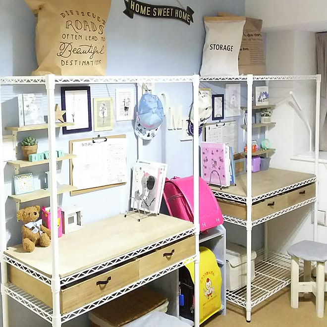キャンドゥ 子供部屋 山善収納部 スチールラック かご などのインテリア実例 17 06 19 48 48 Roomclip ルームクリップ