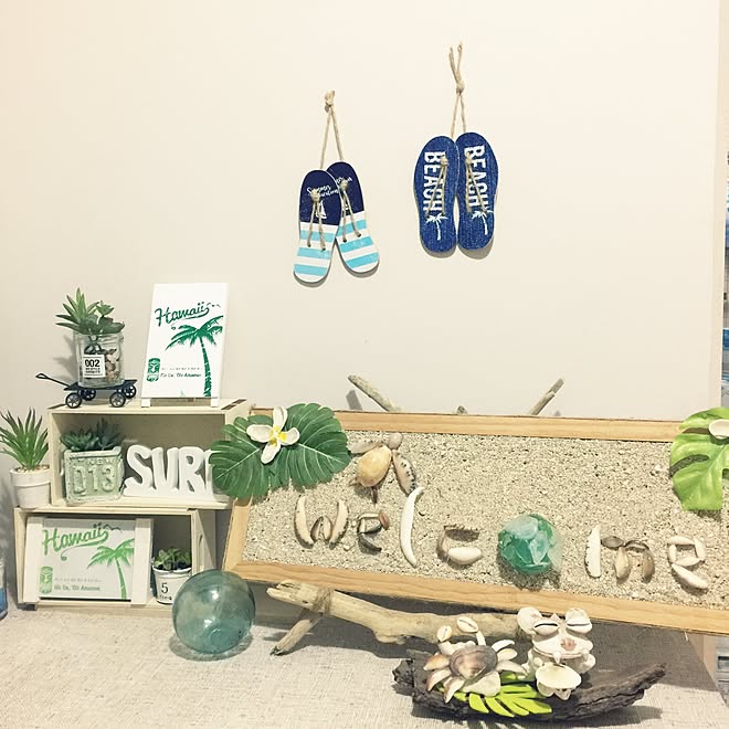 玄関 入り口 コルクボードリメイク ウエルカムボード 貝殻ディスプレイ 貝殻 などのインテリア実例 17 05 07 00 09 55 Roomclip ルームクリップ