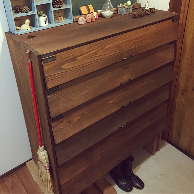 玄関 入り口 パタパタ靴箱 レトロ ナチュラル Diyのインテリア実例 18 02 02 18 48 31 Roomclip ルームクリップ