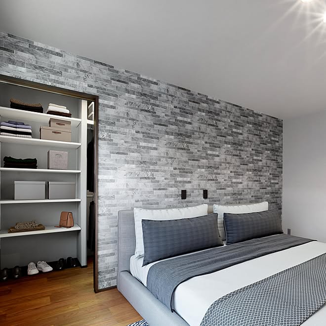 寝室の一角 寝室の壁 寝室 グレーのクロス 石目調クロス などのインテリア実例 22 04 13 16 46 23 Roomclip ルームクリップ