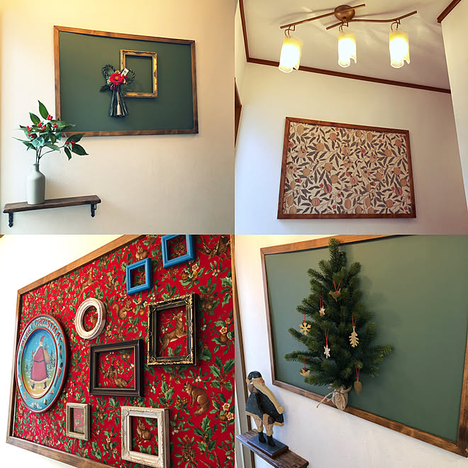 ベニヤ板 ウィリアムモリスの壁紙 クリスマスディスプレイ 額縁diy ウォールデコレーション などのインテリア実例 21 01 25 00 00 04 Roomclip ルームクリップ