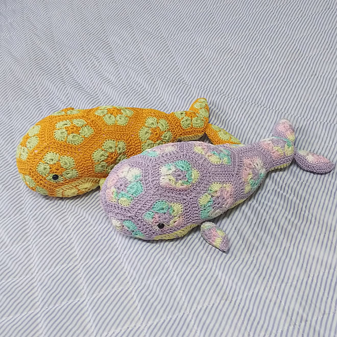 ハンドメイド/100均/編み物/かぎ針編み/アフリカンフラワーモチーフ編み&hellip;などのインテリア実例 20200808 1704