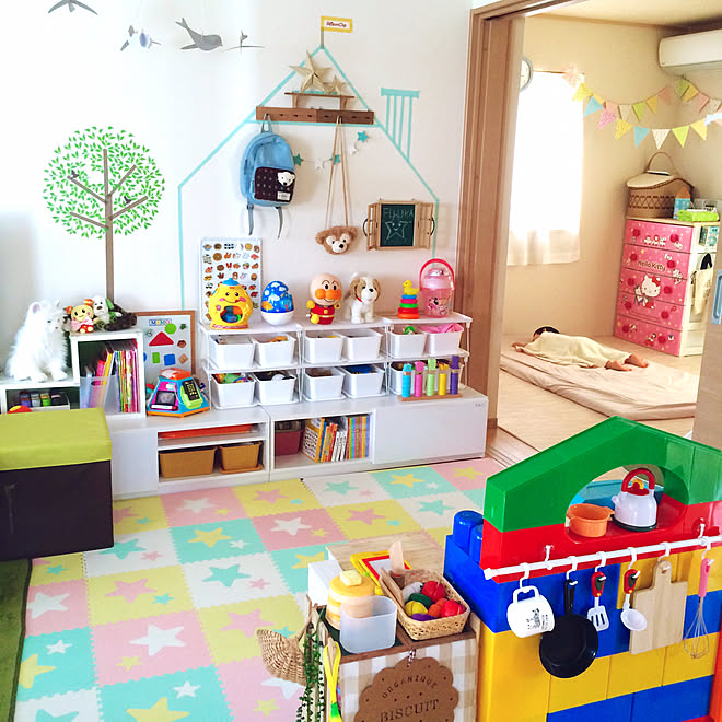 部屋全体/お昼寝/キッズスペース(和室)/おもちゃ収納/マスキングテープ&hellip;などのインテリア実例 20170915 235220
