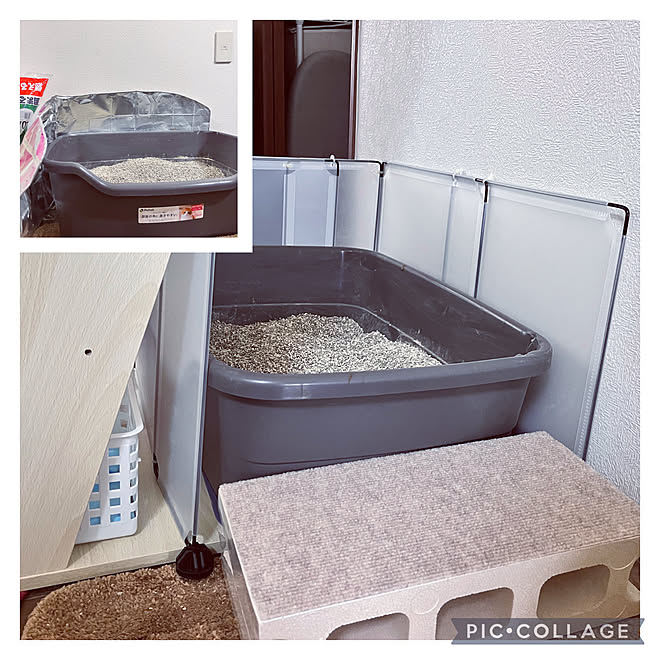 Diy 猫砂の飛び散り防止対策 猫トイレカバーdiy 猫トイレ ダイソー などのインテリア実例 22 06 13 09 14 06 Roomclip ルームクリップ