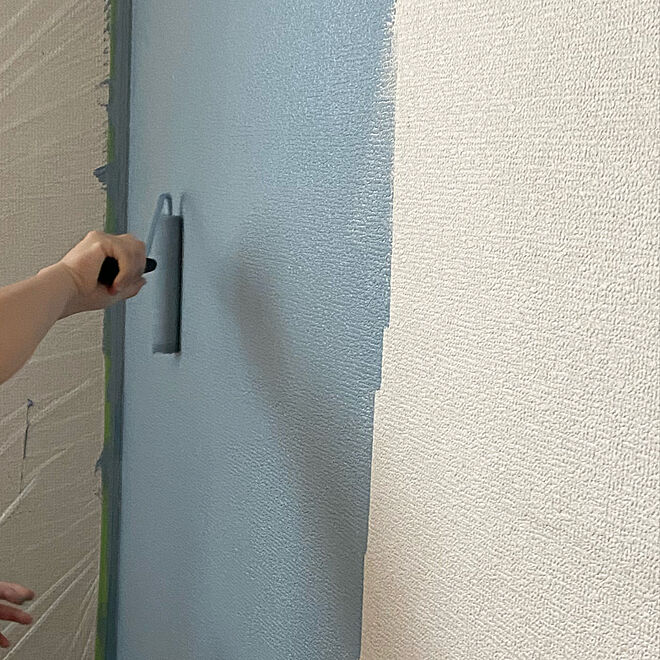 子供部屋 ブルーグレーの壁 ペンキ塗り 部屋全体のインテリア実例 06 16 18 42 27 Roomclip ルームクリップ