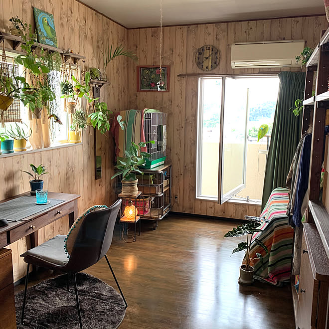 茶色インテリア 狭い部屋 インコ 観葉植物 アロカシア アマゾニカ などのインテリア実例 08 23 13 51 43 Roomclip ルームクリップ