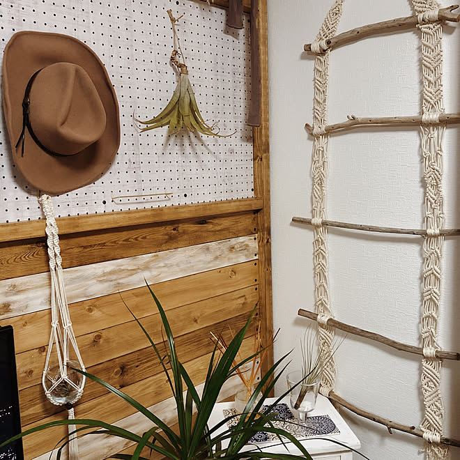 エアープランツ マクラメプラントハンガー マクラメハンギング 流木ラダー マクラメラダー などのインテリア実例 01 25 23 47 49 Roomclip ルームクリップ