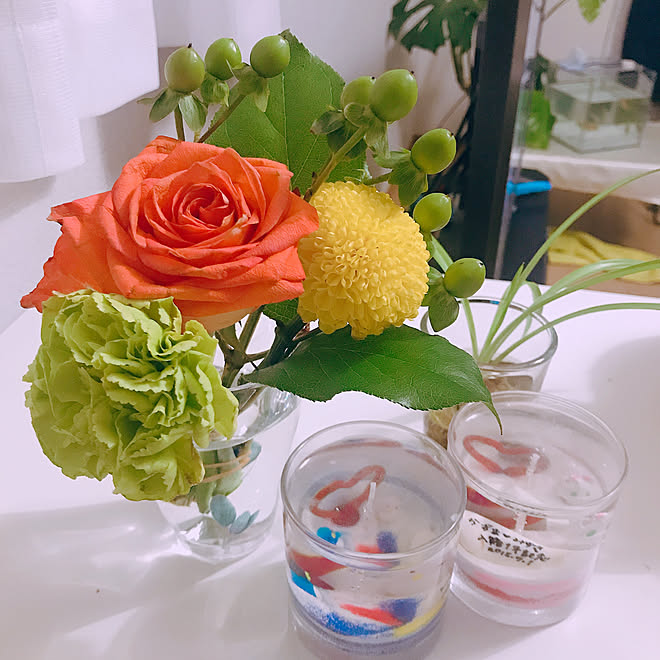 500円 ミニブーケ 花のある暮らし 夫婦二人暮らし 賃貸 などのインテリア実例 19 08 14 22 11 06 Roomclip ルームクリップ