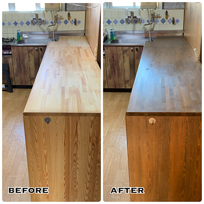 水性ウレタン艶有り ウォルナット キッチンカウンター 塗装 男前 などのインテリア実例 19 12 22 17 57 50 Roomclip ルームクリップ