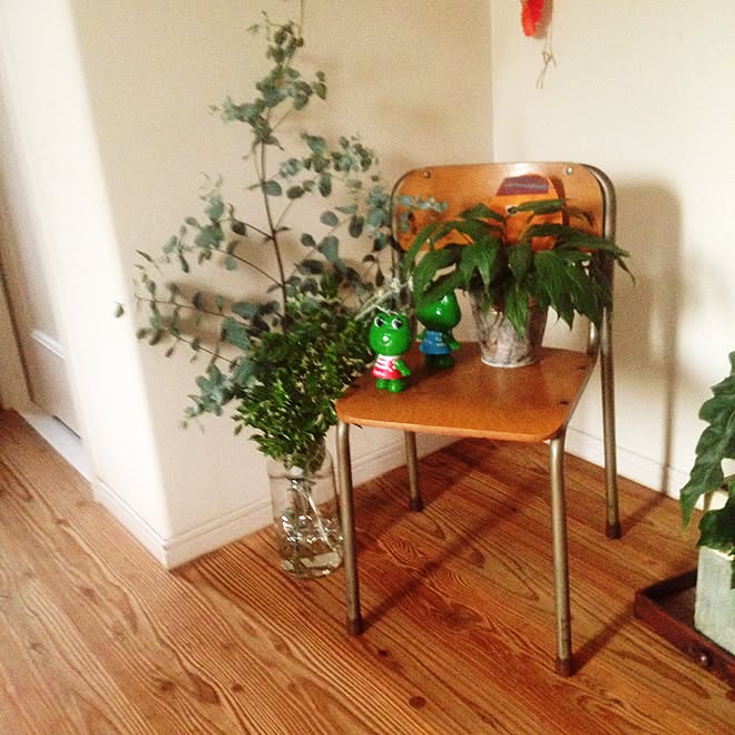 玄関/入り口/学校の椅子/ユーカリ/観葉植物/汚部屋改造計画...などのインテリア実例 - 2015-05-19 18:43:57