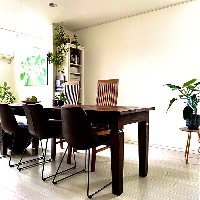 白い床 チーク家具 ダイニングテーブル 緑が好き No Green No Life などのインテリア実例 11 27 14 49 27 Roomclip ルームクリップ