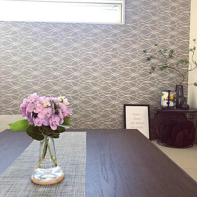 壁紙 棚 紫陽花 和室ダイニング アクセントクロス などのインテリア実例 19 08 22 12 55 46 Roomclip ルームクリップ
