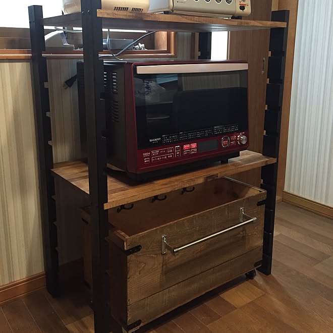 キッチン/手作り棚/男前もナチュラルも好き/オーブン棚DIY/キッチン収納&hellip;などのインテリア実例 20160131 1937
