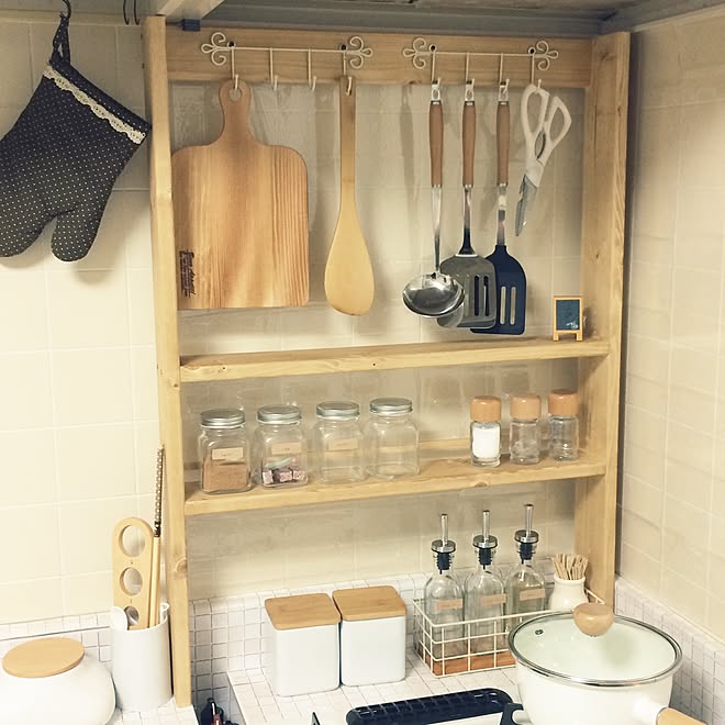 キッチン/調味料棚DIY♪/賃貸/賃貸DIY/キッチン改造&hellip;などのインテリア実例 20150420 221856