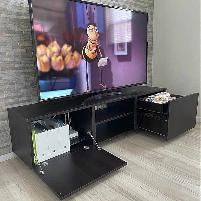 ハードディスクレコーダー ニトリ ストック収納 おしり拭き テレビボードの中 などのインテリア実例 21 06 03 09 47 32 Roomclip ルームクリップ