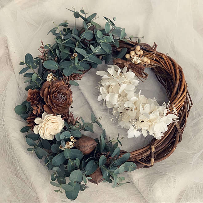 紫陽花 成人式の髪飾りをリースに ユーカリ リース 手作り ハンドメイド などのインテリア実例 02 27 18 21 44 Roomclip ルームクリップ