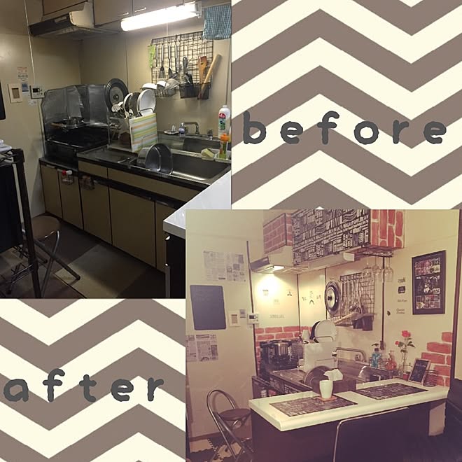 キッチン ダイソー ウォールステッカー 100均 カフェ風 などのインテリア実例 16 12 08 12 04 Roomclip ルームクリップ