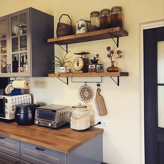 キッチン Ikeaの食器棚 ウォールシェルフ Diy Diy 新築 などのインテリア実例 18 09 28 15 17 21 Roomclip ルームクリップ