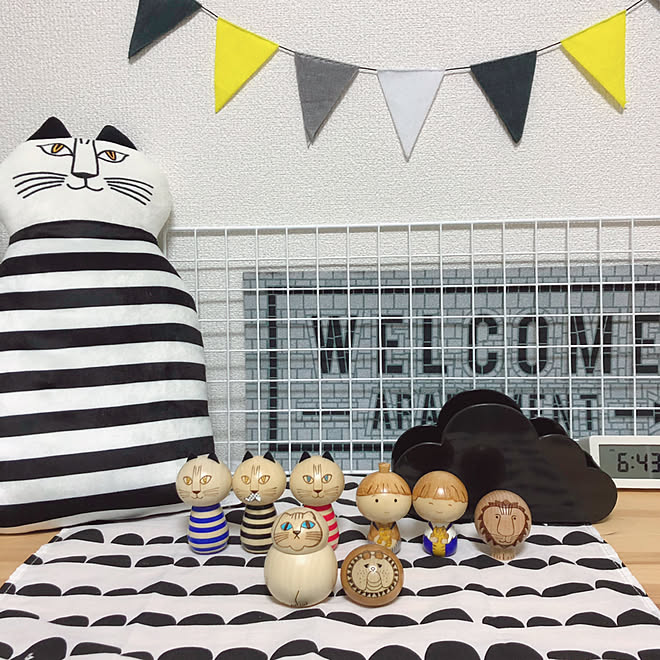 リサラーソン クッション お気に入り リサラーソン こけし リサラーソン 卯三郎こけし などのインテリア実例 19 03 31 19 41 23 Roomclip ルームクリップ