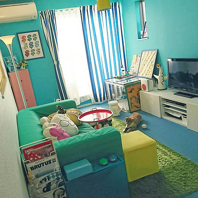 リビング カラフル 狭小住宅 岡本太郎 カラフルな部屋 などの リビング カラフル 狭小住宅 岡本太郎 カラフルな部屋 などの