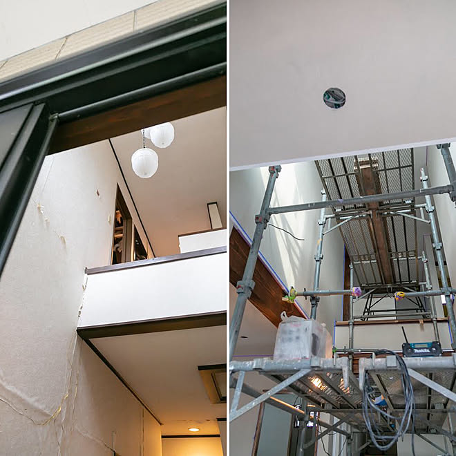 吹き抜け玄関 吹き抜け 漆喰の壁 躯体現し フルリフォーム などのインテリア実例 21 01 28 14 46 24 Roomclip ルームクリップ