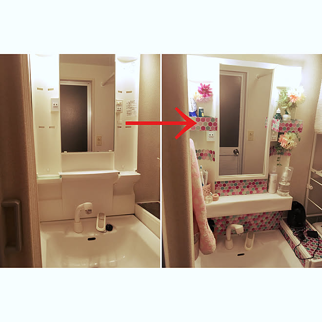 ガーリーナチュラル タイルシート 100均 Diy 洗面所diy などのインテリア実例 07 17 21 02 28 Roomclip ルームクリップ