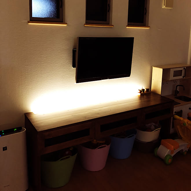 Ledテープ ライト 間接照明diy 間接照明 テレビ台 テレビボード などのインテリア実例 18 09 19 18 44 37 Roomclip ルームクリップ