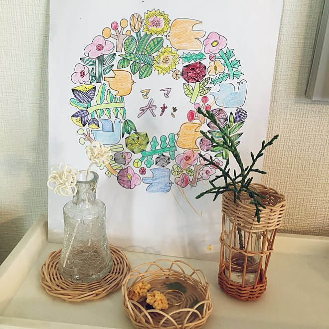花瓶カバー コースター 七味の瓶リサイクル かご編み ハンドメイド などのインテリア実例 04 30 22 38 59 Roomclip ルームクリップ