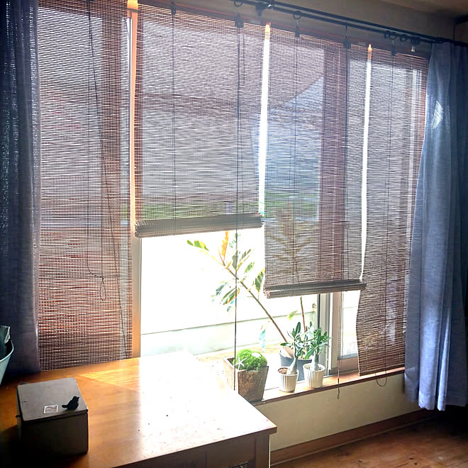 リビング すだれ レースカーテン ニトリのカーテン ニトリのロールアップすだれのインテリア実例 19 07 31 08 30 23 Roomclip ルームクリップ