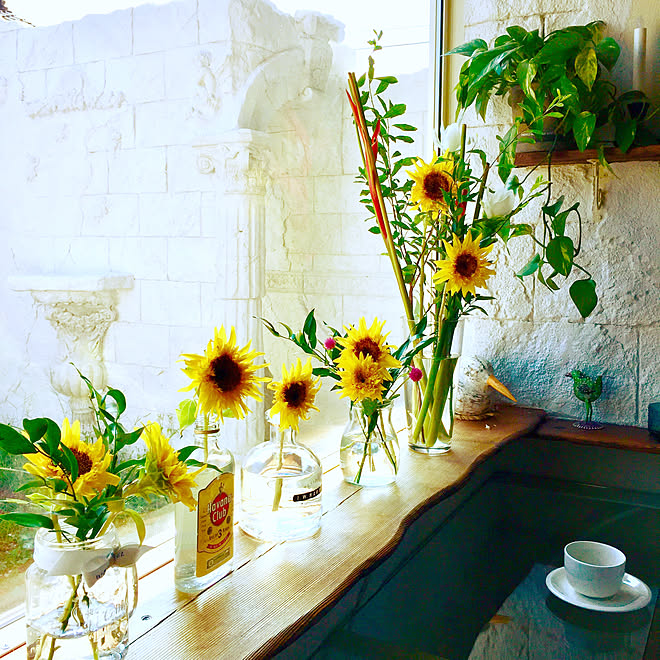 花のある暮らし 窓辺にお花 向日葵 ひまわり 花瓶 などのインテリア実例 08 18 15 51 04 Roomclip ルームクリップ