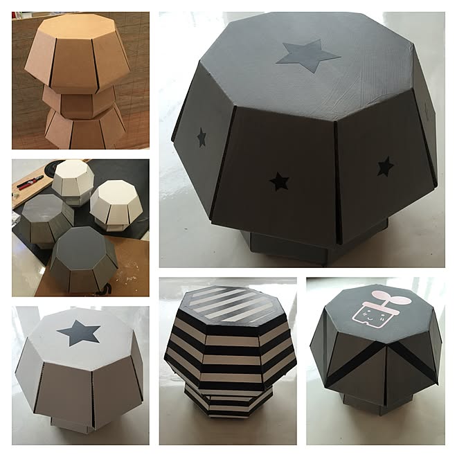 リビング 親子共同作業 ダンボール椅子 ダンボール工作 ダンボールリメイク などのインテリア実例 16 01 03 12 05 39 Roomclip ルームクリップ