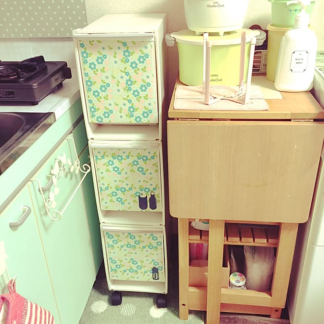 キッチン 分別ゴミ箱 ゴミ箱リメイク 一人暮らし 緑色が好き などのインテリア実例 16 06 17 23 11 21 Roomclip ルームクリップ