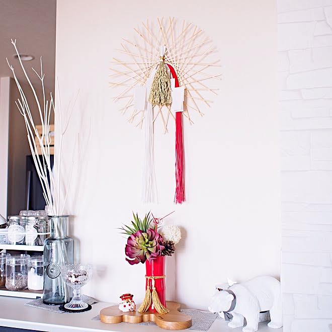 棚 花瓶 フェイクグリーン 正月飾り 輪弧水引飾り などのインテリア実例 17 01 04 22 24 09 Roomclip ルームクリップ