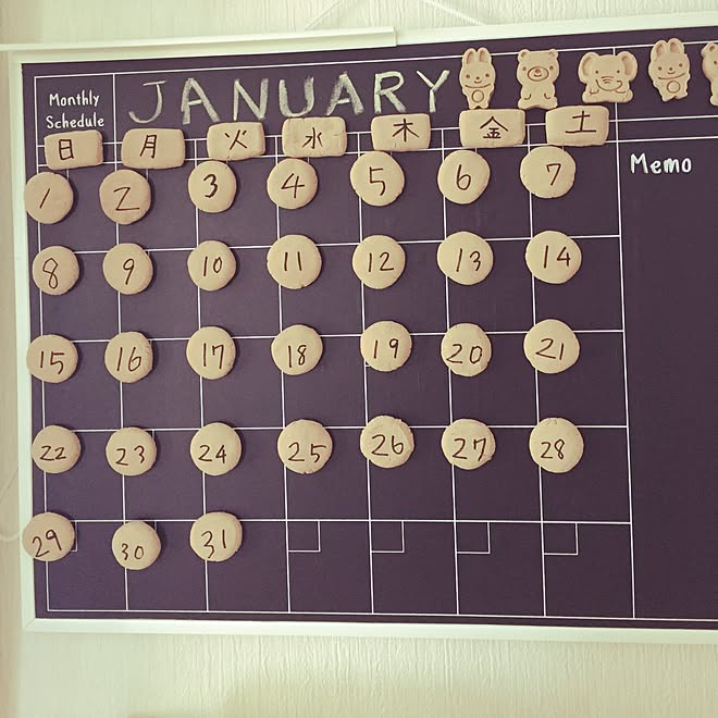 壁/天井/マグネットカレンダー/黒板シート/100均アイテム/カレンダー自作...などのインテリア実例 20170119 150915 ｜ RoomClip（ルームクリップ）