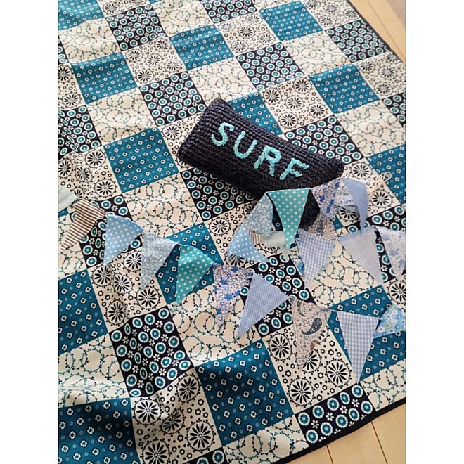 レジャーシート ニトリ お買い物 クッション フラッグガーランド などのインテリア実例 15 04 15 14 07 09 Roomclip ルームクリップ