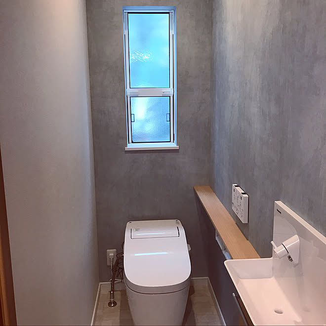 塗り壁風クロス ブルーグレー バス トイレのインテリア実例 03 11 19 25 18 Roomclip ルームクリップ
